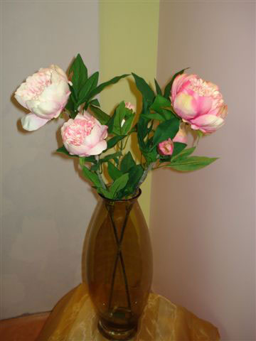Пион светло-розовый, темно-розовый, 2 цветка, 1 бутон, шелк, в-60 см. см.внутри