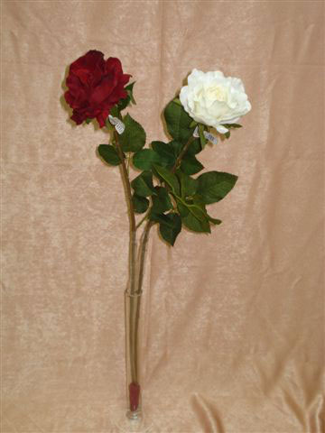 Роза бордовая, белая, в-74 см. бархат