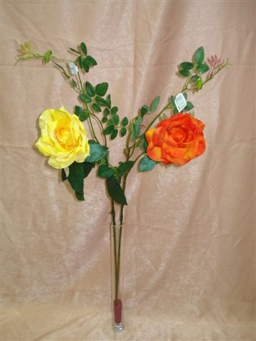 Роза желтая, оранжевая, шелк, в-74см
