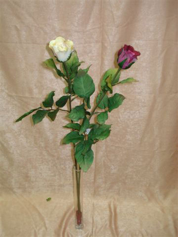 Роза кремовая, бордовая, в-72 см. шелк, см.внутри